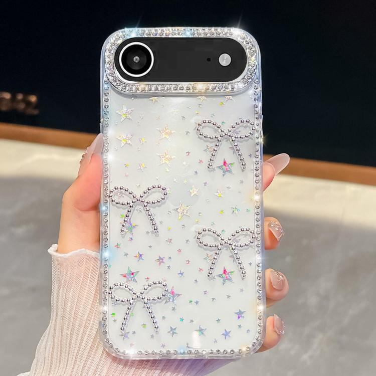 For iPhone Air Diamond Glitter Bow-knot Four-Corner Shockproof Phone Case(Transparent Stars)