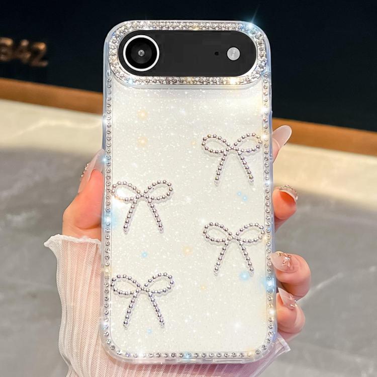 For iPhone Air Diamond Glitter Bow-knot Four-Corner Shockproof Phone Case(White)