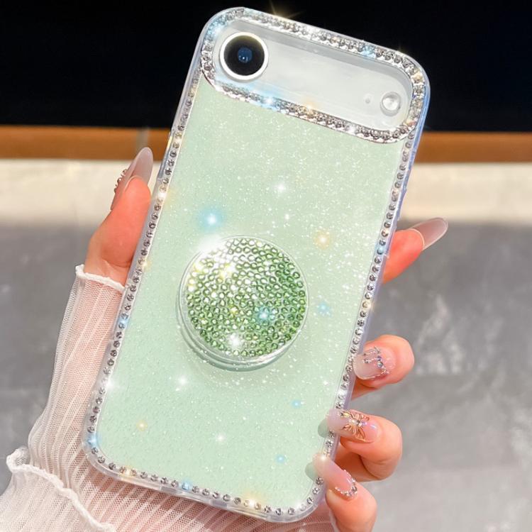 For iPhone Air Diamond Glitter Diamond Round Holder Phone Case(Light Green)