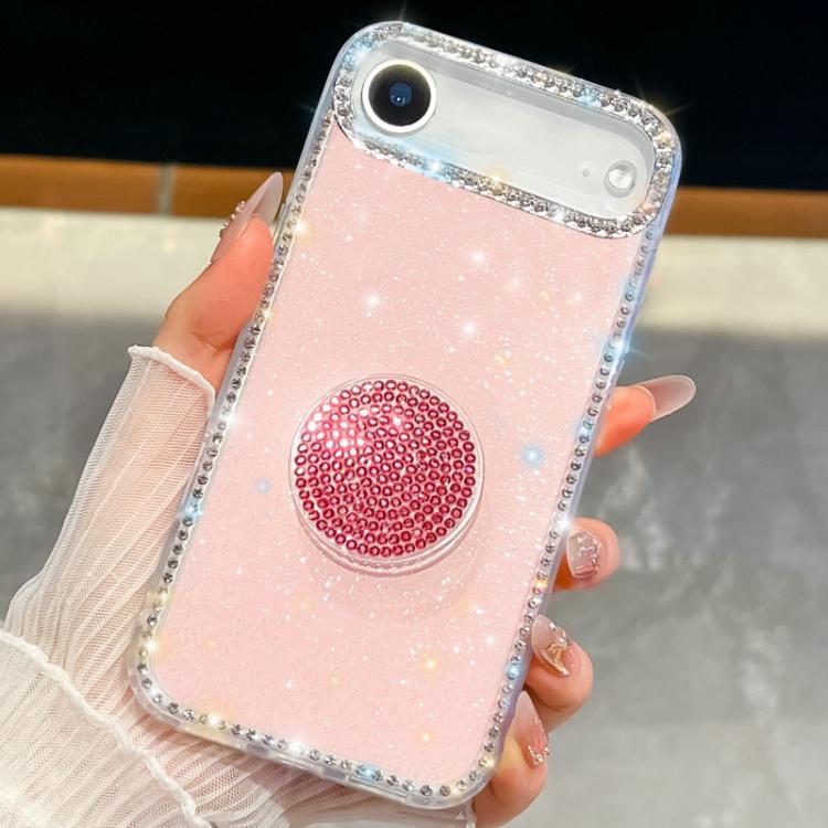 For iPhone Air Diamond Glitter Diamond Round Holder Phone Case(Light Pink)