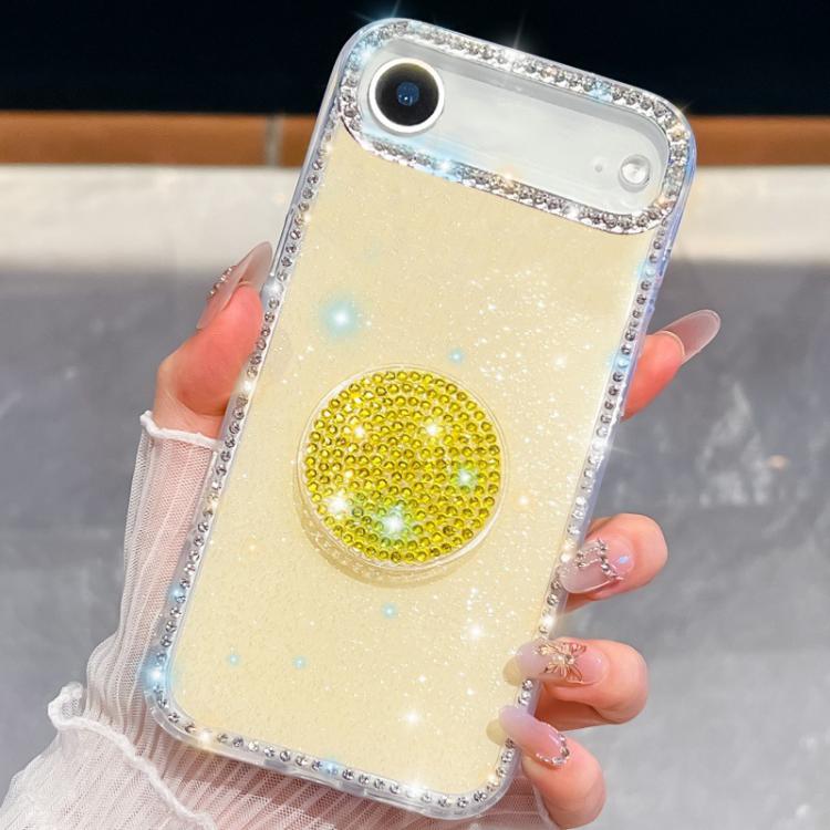 For iPhone Air Diamond Glitter Diamond Round Holder Phone Case(Light Yellow)