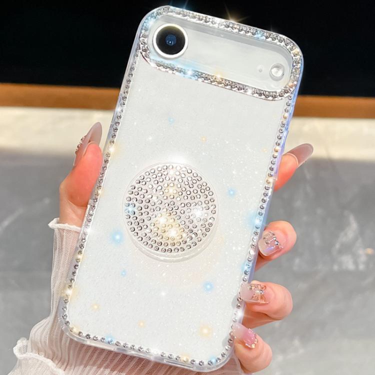 For iPhone Air Diamond Glitter Diamond Round Holder Phone Case(Transparent)