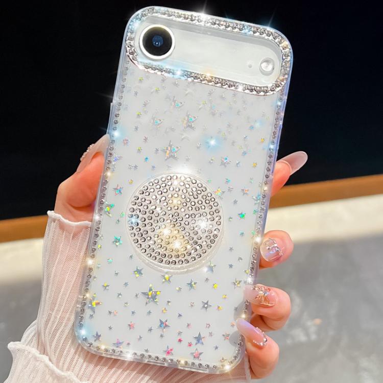 For iPhone Air Diamond Glitter Diamond Round Holder Phone Case(Transparent Stars)