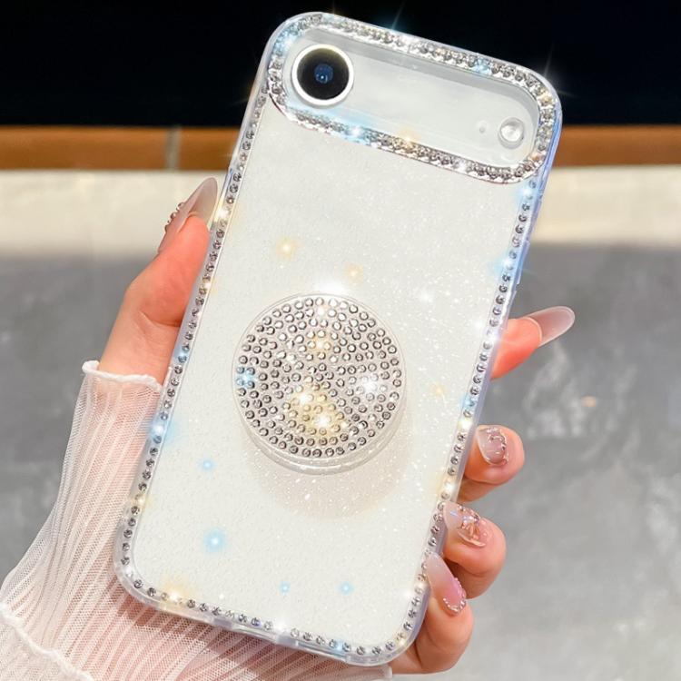 For iPhone Air Diamond Glitter Diamond Round Holder Phone Case(White)