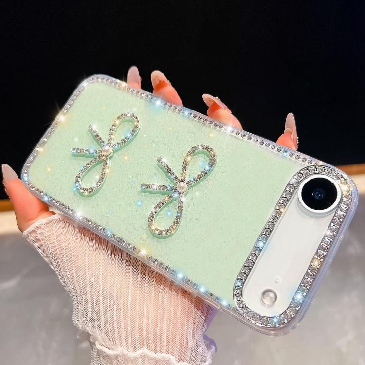 For iPhone Air Diamond Glitter Dual Bow-knot Shockproof Phone Case(Light Green)