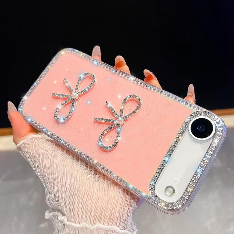 For iPhone Air Diamond Glitter Dual Bow-knot Shockproof Phone Case(Light Pink)