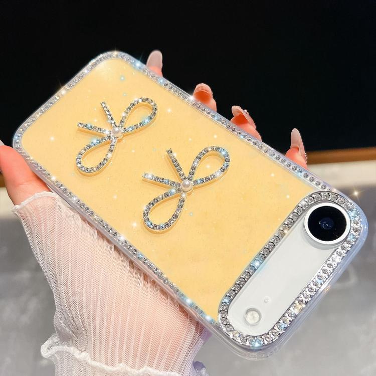 For iPhone Air Diamond Glitter Dual Bow-knot Shockproof Phone Case(Light Yellow)