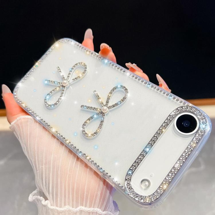 For iPhone Air Diamond Glitter Dual Bow-knot Shockproof Phone Case(Transparent)