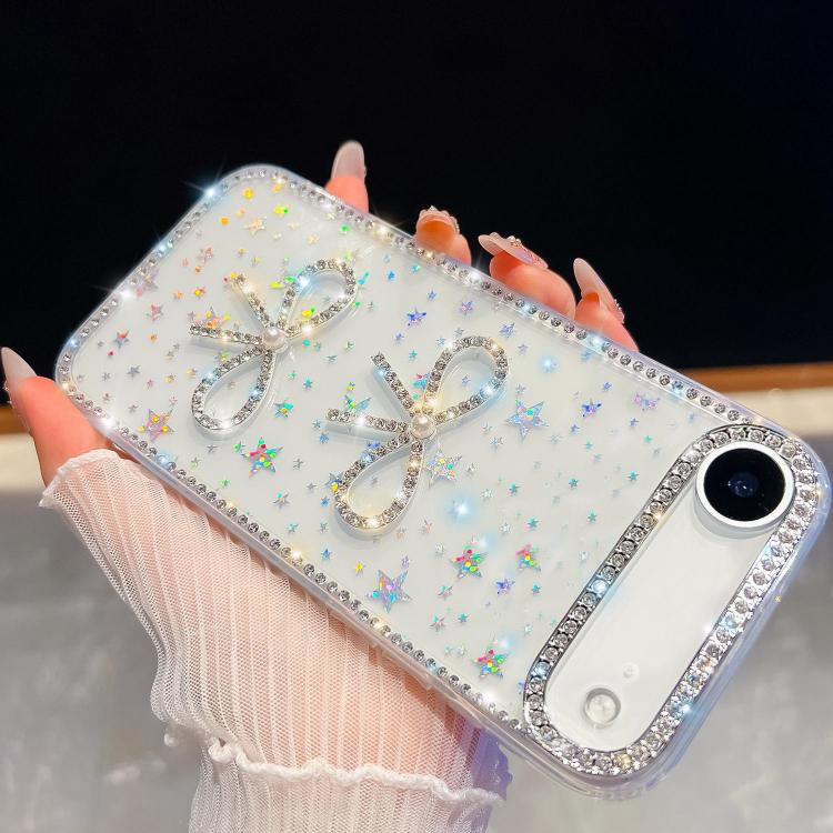 For iPhone Air Diamond Glitter Dual Bow-knot Shockproof Phone Case(Transparent Stars)