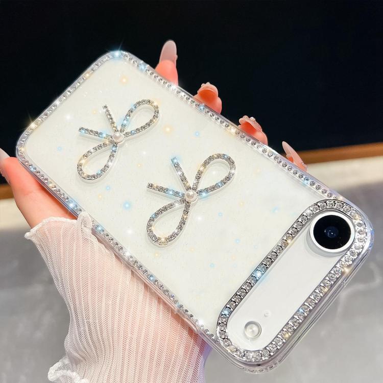 For iPhone Air Diamond Glitter Dual Bow-knot Shockproof Phone Case(White)
