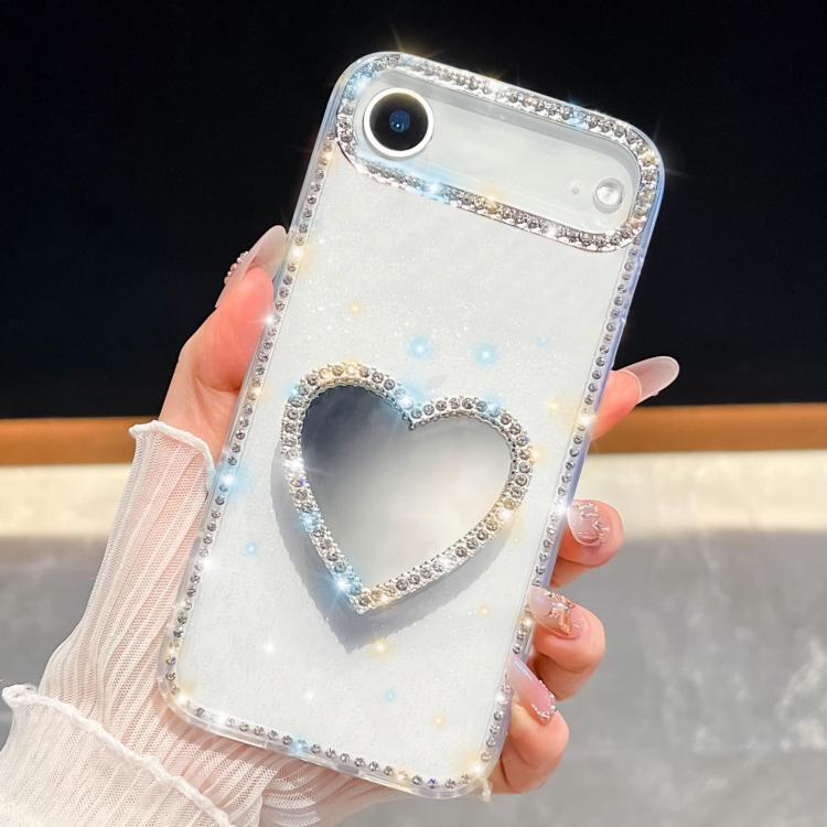 For iPhone Air Diamond Glitter Mirror Heart Holder Phone Case(Transparent)