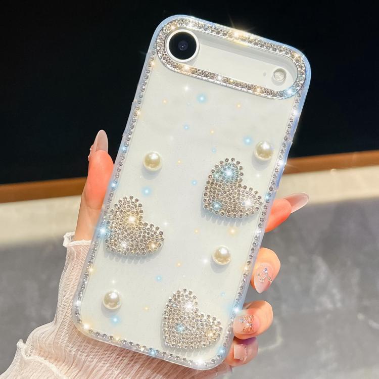 For iPhone Air Diamond Glitter Pearl Heart Four-Corner Shockproof Phone Case(Transparent)