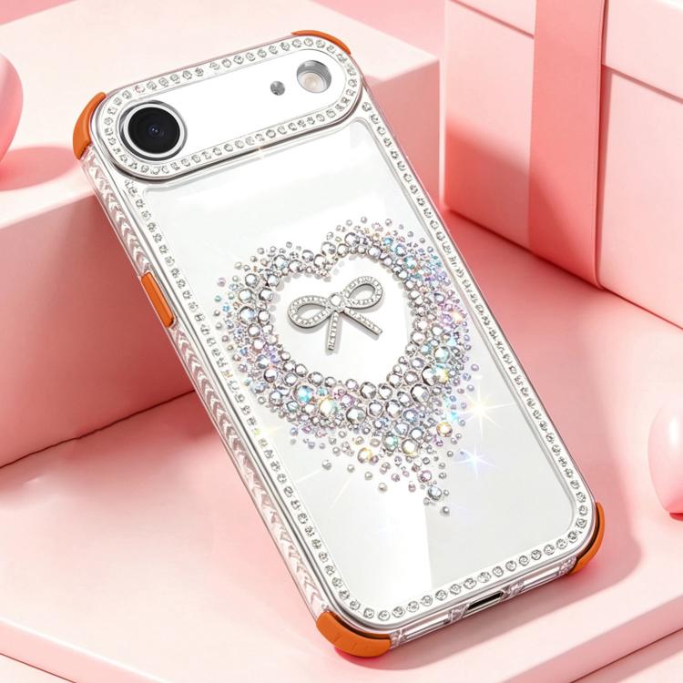 For iPhone Air Diamond Heart Bow PC Hybrid TPU Airbag Shockproof Phone Case(Orange)