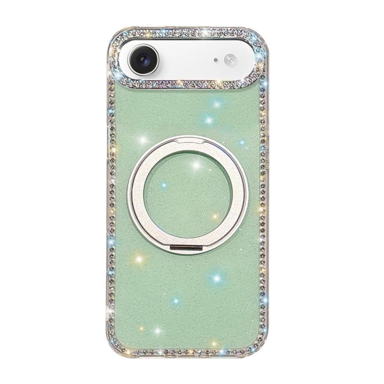 For iPhone Air Diamond IMD 360 Rotation Magnetic Metal Holder Phone Case(Glitter Light Green)