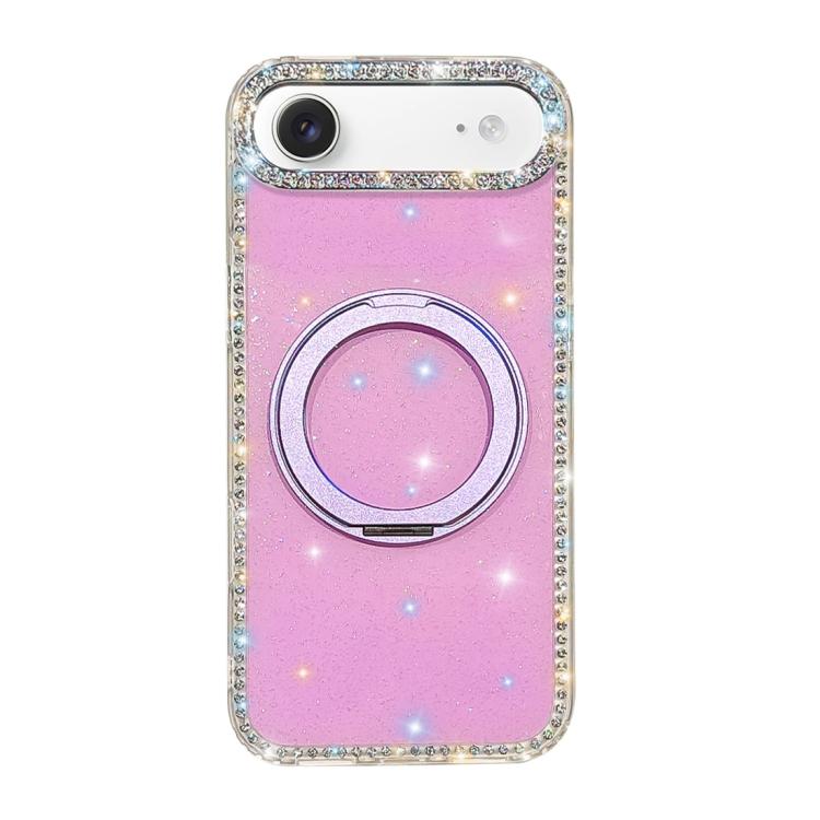 For iPhone Air Diamond IMD 360 Rotation Magnetic Metal Holder Phone Case(Glitter Light Purple)