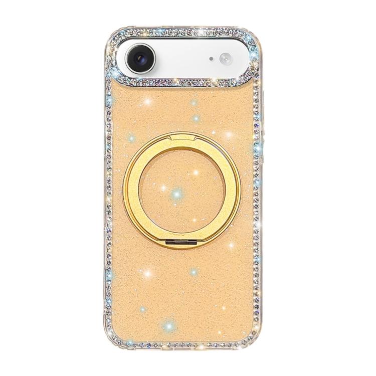 For iPhone Air Diamond IMD 360 Rotation Magnetic Metal Holder Phone Case(Glitter Light Yellow)