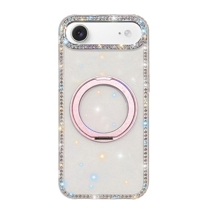 For iPhone Air Diamond IMD 360 Rotation Magnetic Metal Holder Phone Case(Glitter Transparent)