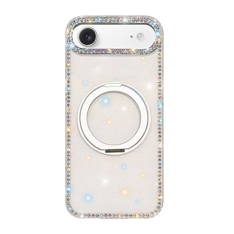 For iPhone Air Diamond IMD 360 Rotation Magnetic Metal Holder Phone Case(Glitter White)