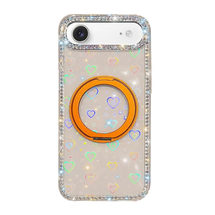 For iPhone Air Diamond IMD 360 Rotation Magnetic Metal Holder Phone Case(Love Transparent)