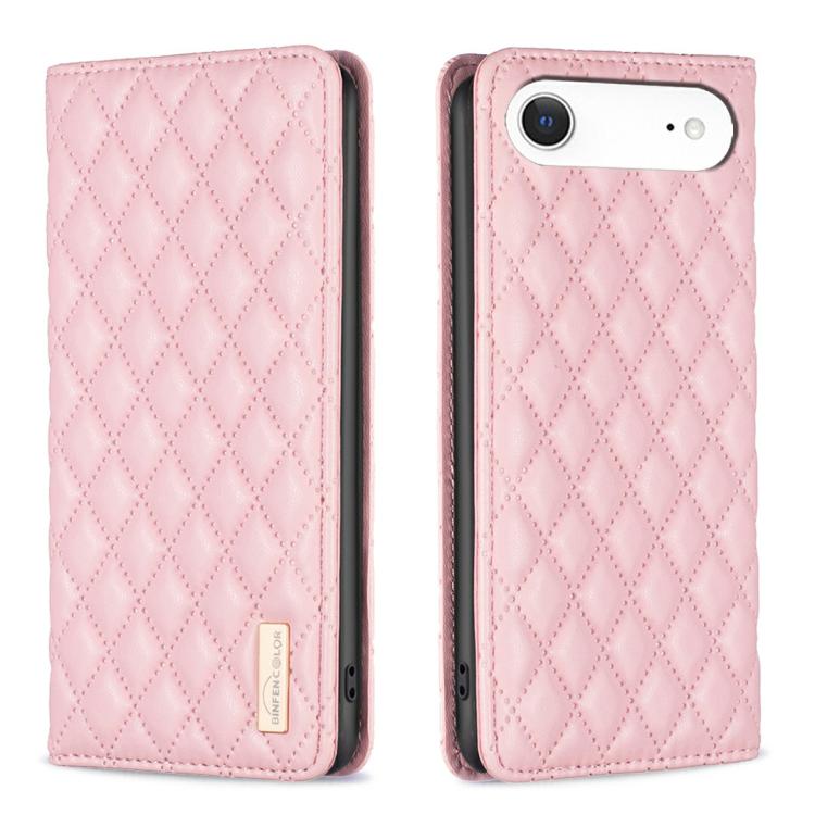 For iPhone Air Diamond Lattice Magnetic Leather Flip Phone Case(Pink)