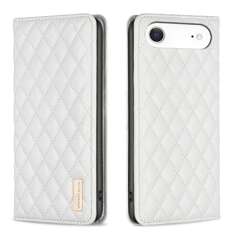 For iPhone Air Diamond Lattice Magnetic Leather Flip Phone Case(White)