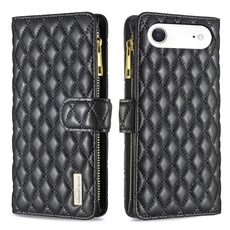 For iPhone Air Diamond Lattice Zipper Wallet Leather Flip Phone Case(Black)