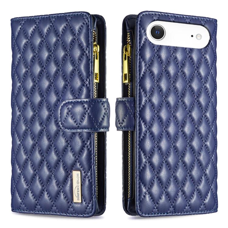 For iPhone Air Diamond Lattice Zipper Wallet Leather Flip Phone Case(Blue)
