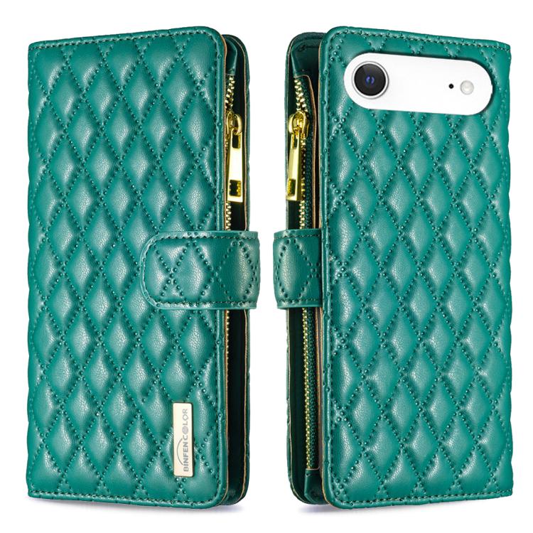 For iPhone Air Diamond Lattice Zipper Wallet Leather Flip Phone Case(Green)