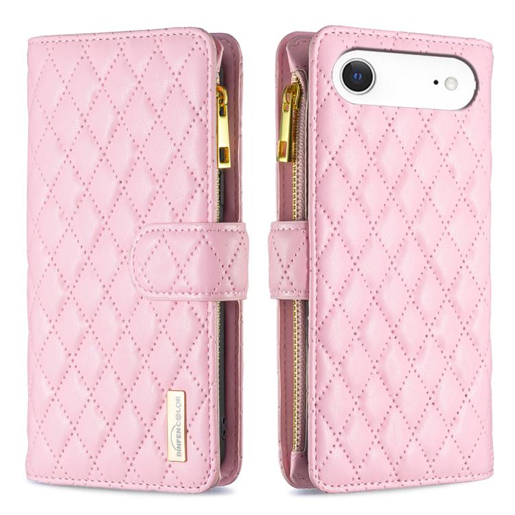 For iPhone Air Diamond Lattice Zipper Wallet Leather Flip Phone Case(Pink)
