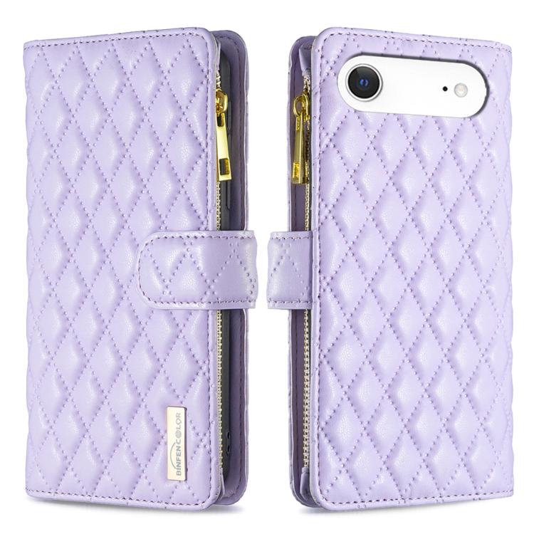 For iPhone Air Diamond Lattice Zipper Wallet Leather Flip Phone Case(Purple)