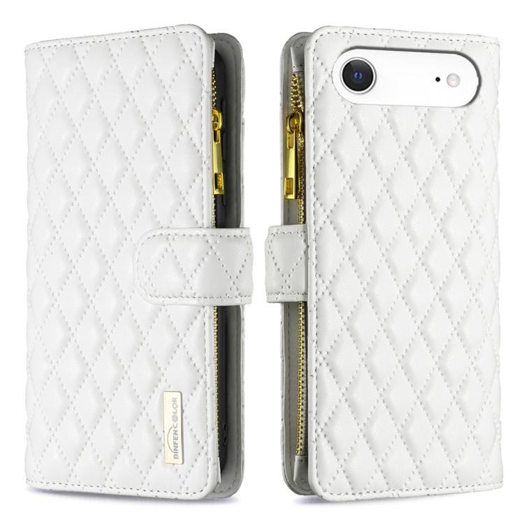 For iPhone Air Diamond Lattice Zipper Wallet Leather Flip Phone Case(White)