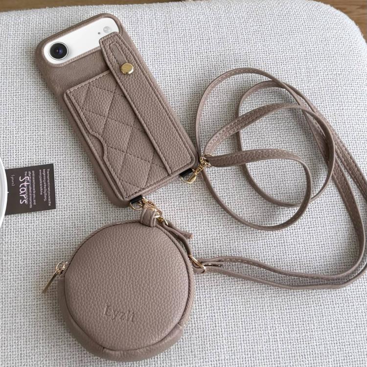 For iPhone Air Diamond Pattern Wristband Card Slot PU Phone Case with Small Wallet(Camel Color)