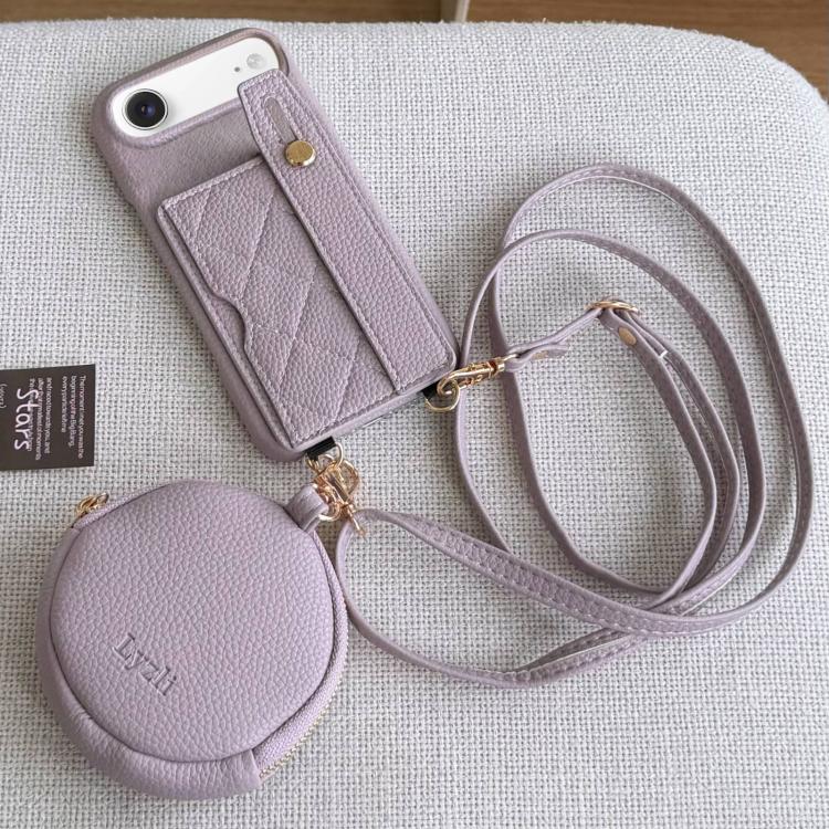 For iPhone Air Diamond Pattern Wristband Card Slot PU Phone Case with Small Wallet(Light Purple)