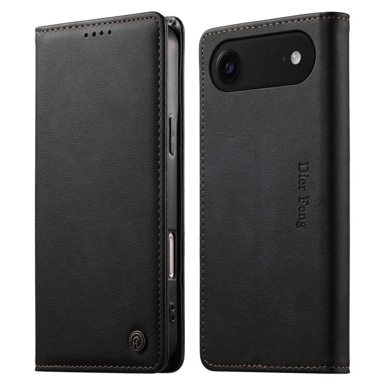 For iPhone Air Dierfeng Metal Snap Magnetic RFID Vegan Leather Phone Case(Black)