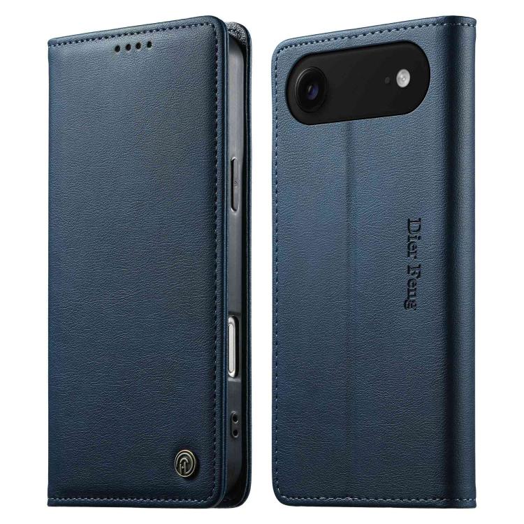 For iPhone Air Dierfeng Metal Snap Magnetic RFID Vegan Leather Phone Case(Blue)