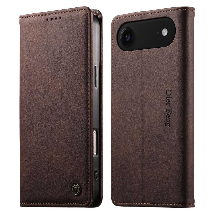 For iPhone Air Dierfeng Metal Snap Magnetic RFID Vegan Leather Phone Case(Dark Brown)