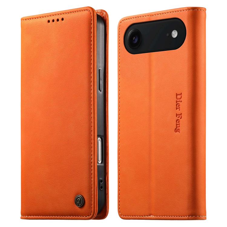 For iPhone Air Dierfeng Metal Snap Magnetic RFID Vegan Leather Phone Case(Orange)