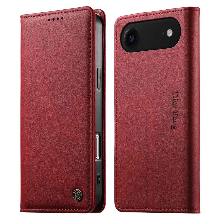 For iPhone Air Dierfeng Metal Snap Magnetic RFID Vegan Leather Phone Case(Red)