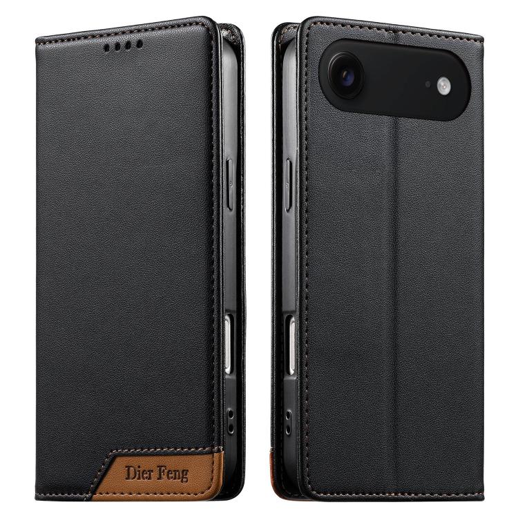 For iPhone Air Dierfeng Splicing Strong Magnetic RFID Vegan Leather Phone Case(Black)
