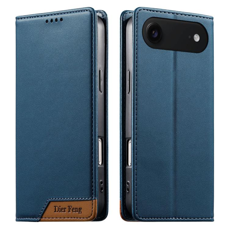 For iPhone Air Dierfeng Splicing Strong Magnetic RFID Vegan Leather Phone Case(Blue)