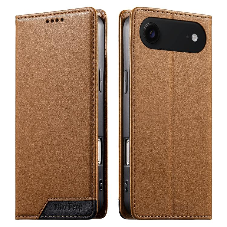For iPhone Air Dierfeng Splicing Strong Magnetic RFID Vegan Leather Phone Case(Brown)