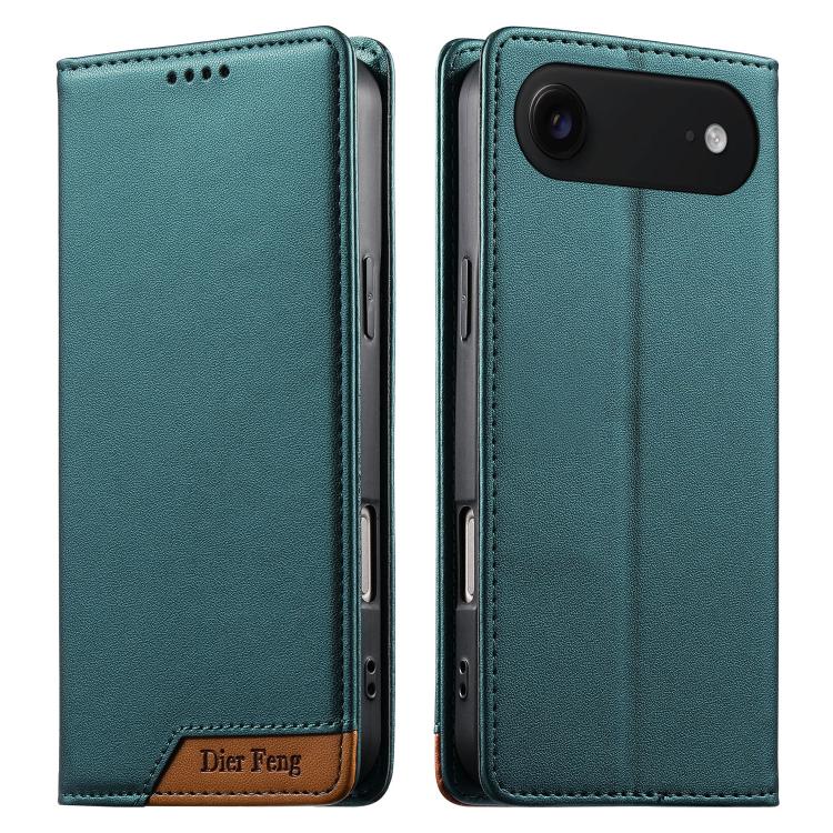 For iPhone Air Dierfeng Splicing Strong Magnetic RFID Vegan Leather Phone Case(Green)