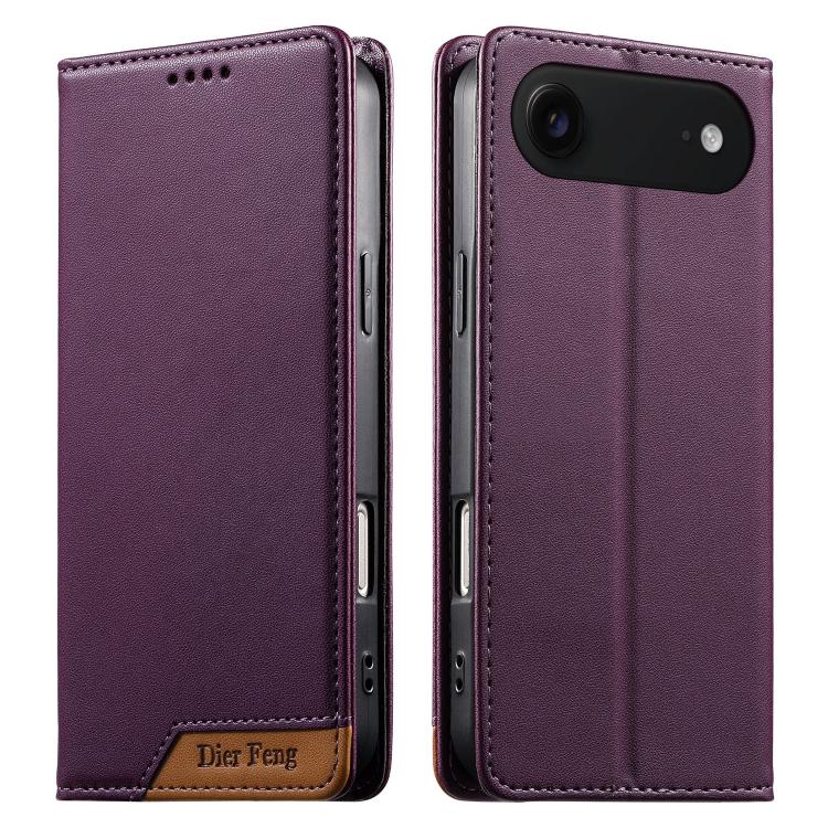 For iPhone Air Dierfeng Splicing Strong Magnetic RFID Vegan Leather Phone Case(Purple)