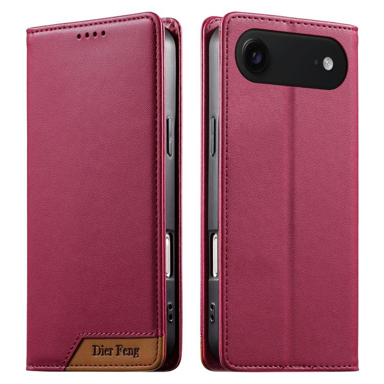 For iPhone Air Dierfeng Splicing Strong Magnetic RFID Vegan Leather Phone Case(Red)
