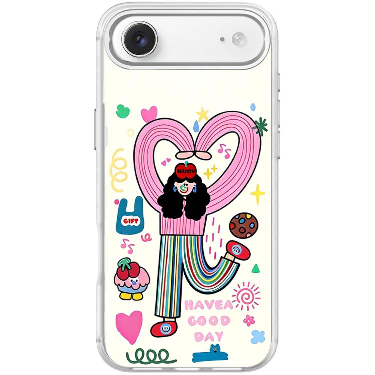 For iPhone Air Dopamine Girl Pattern Magnetic Phone Case(Transparent White)
