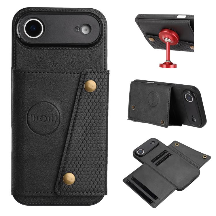 For iPhone Air Double Buckle Card Slots Magnetic Phone Case(Black)