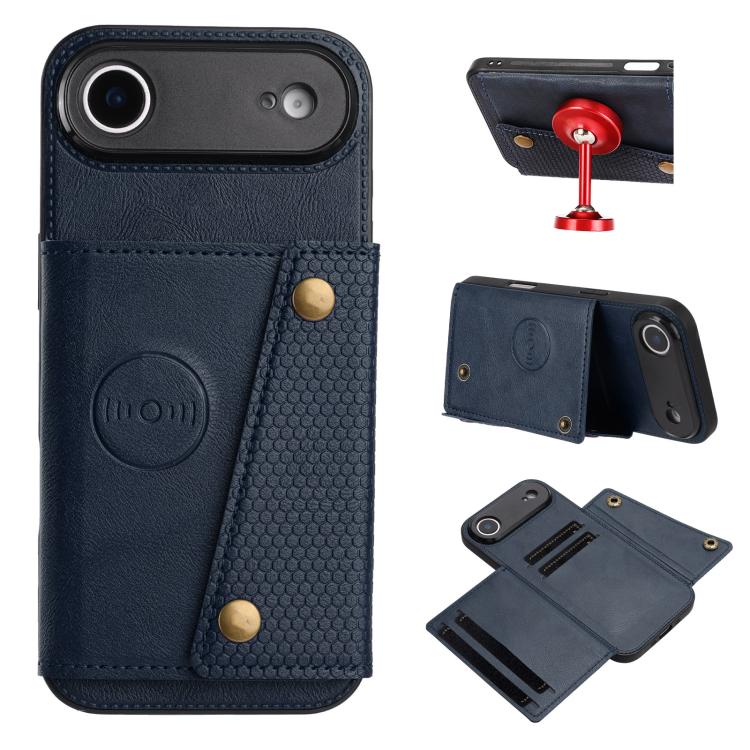 For iPhone Air Double Buckle Card Slots Magnetic Phone Case(Blue)
