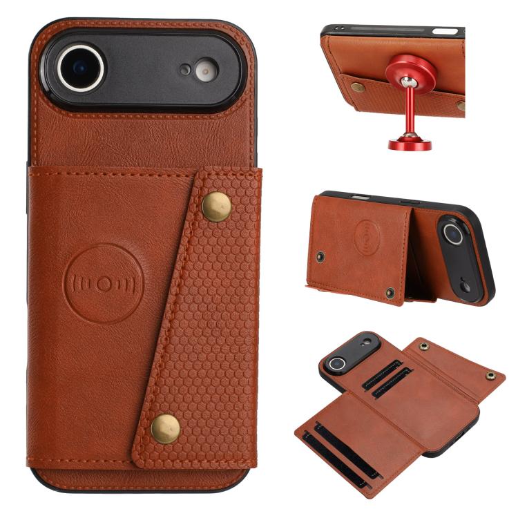 For iPhone Air Double Buckle Card Slots Magnetic Phone Case(Brown)