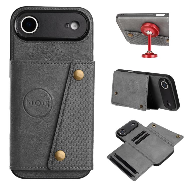 For iPhone Air Double Buckle Card Slots Magnetic Phone Case(Grey)