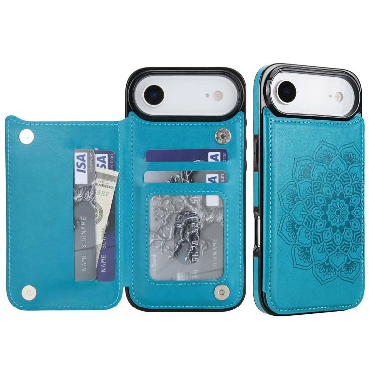 For iPhone Air Double Buckle Mandala Leather Wallet Back Cover Phone Case(Blue)